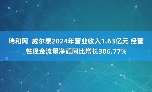 瑞和网  威尔泰2024年营业收入1.63亿元 经营性现金流量净额同比增长306.77%
