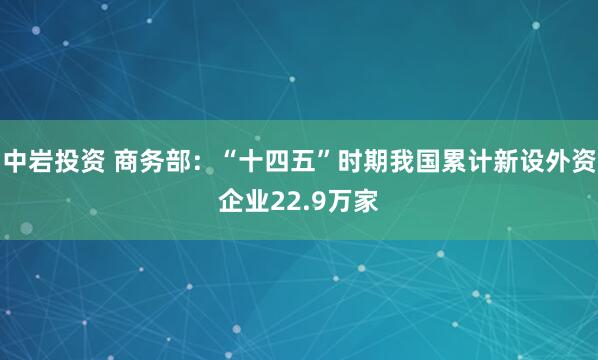 中岩投资 商务部：“十四五”时期我国累计新设外资企业22.9万家